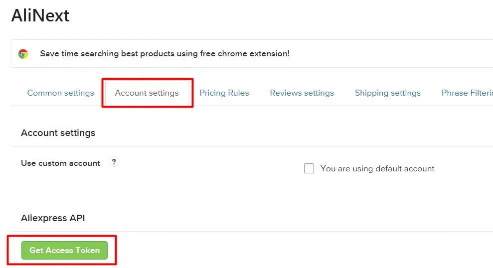 Add aliexpress access token