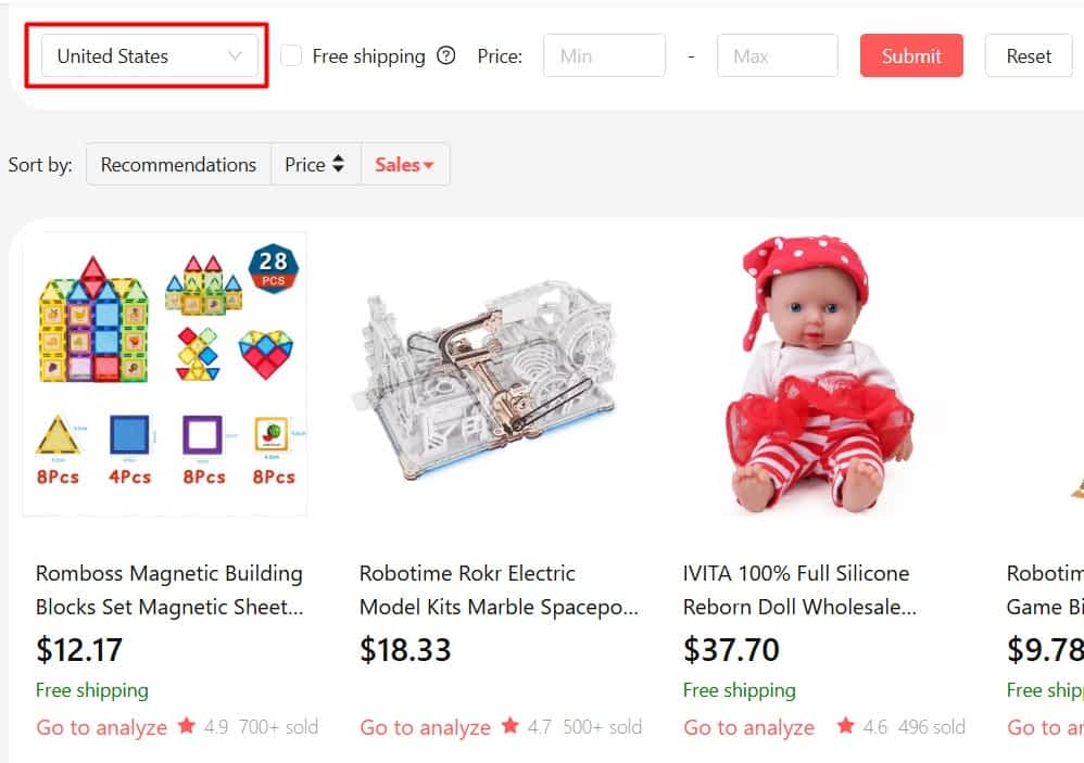 Aliexpress ds center search product tool shipfrom optimized