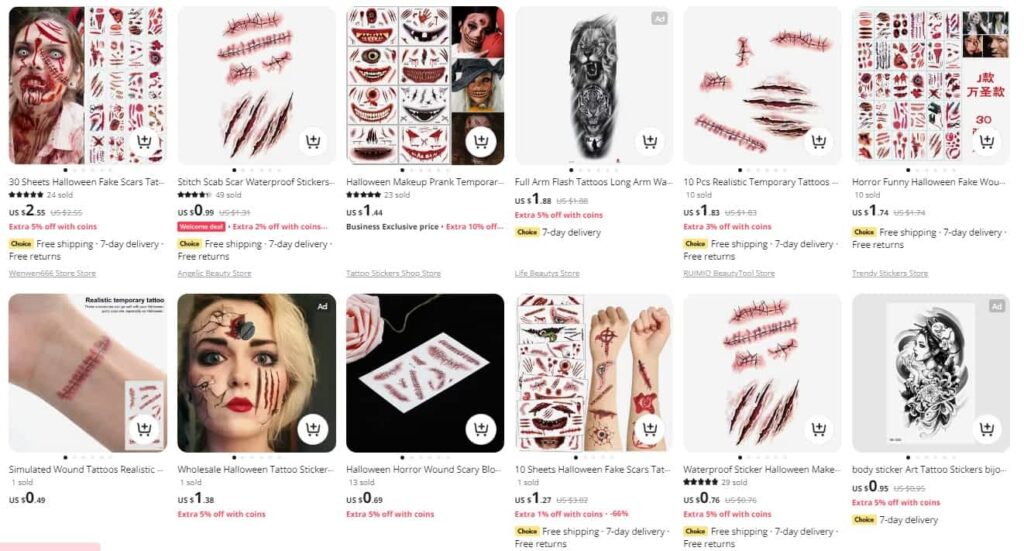 Fake scars stitches tattoo sheet