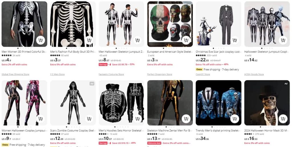 Men costume skeleton