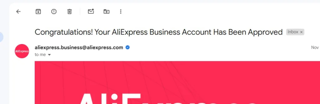 Aliexpress business center accout approve email